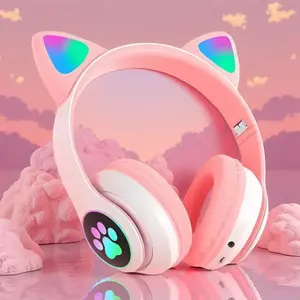 New Flash Light Cute Cat Ears Wireless Headphone with Mic Control LED Kid Girl Stereo Music Helmet Phone Bluetooth Headset Foldable Headphones TikTok Shop Holiday Tech Gift Noise Cancelling Headphones for Kids
