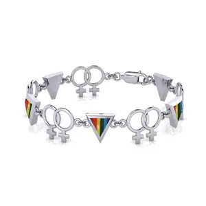 LGBTQ Women Rainbow Link Sterling Silver Bracelet TBL059