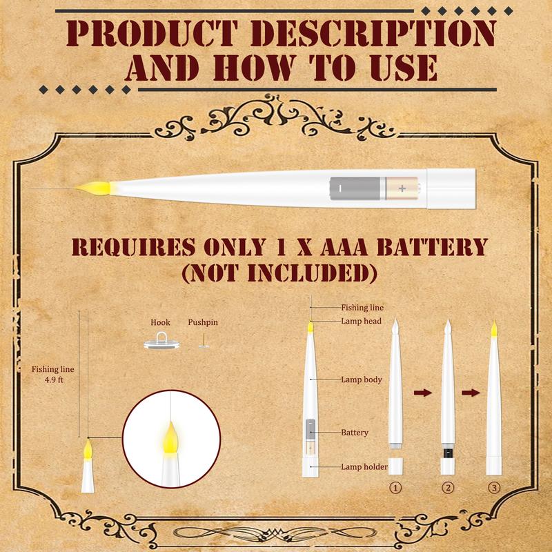 Enchanted Floating Candles with Magic Remote! 12-Pack of 6.6" Battery Operated LED Candles for Spellbinding Window & Hanging Decor. No Flames, All Magic!