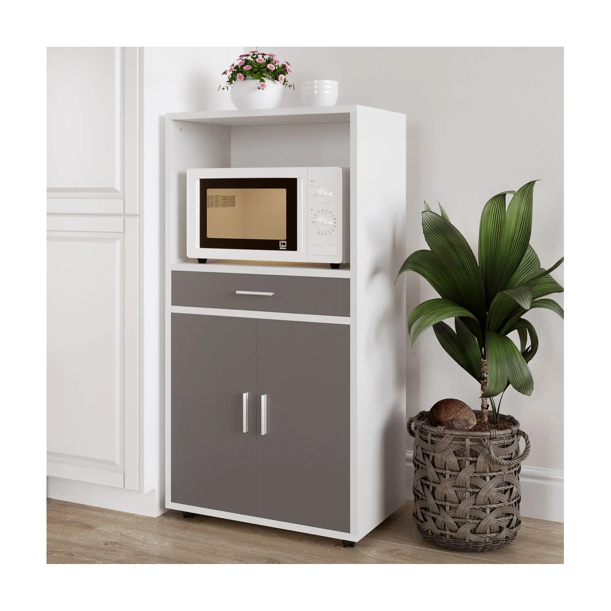 Lavish Home Microwave Stand Drawer Rolling Storage Cabinet