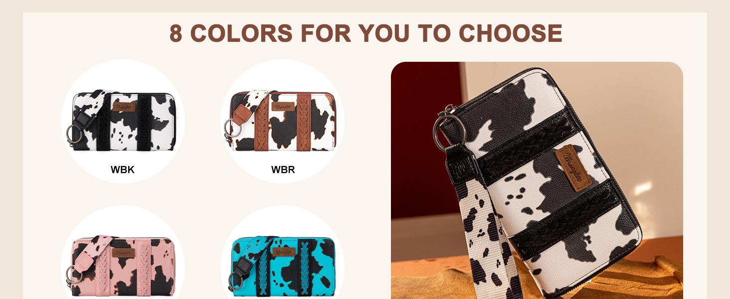 Wrangler Cowprint Wristlet Wallet Credit Card Holder for Women Lightweight Fall Fashion Gift with Multiple Slots and Money Organizers