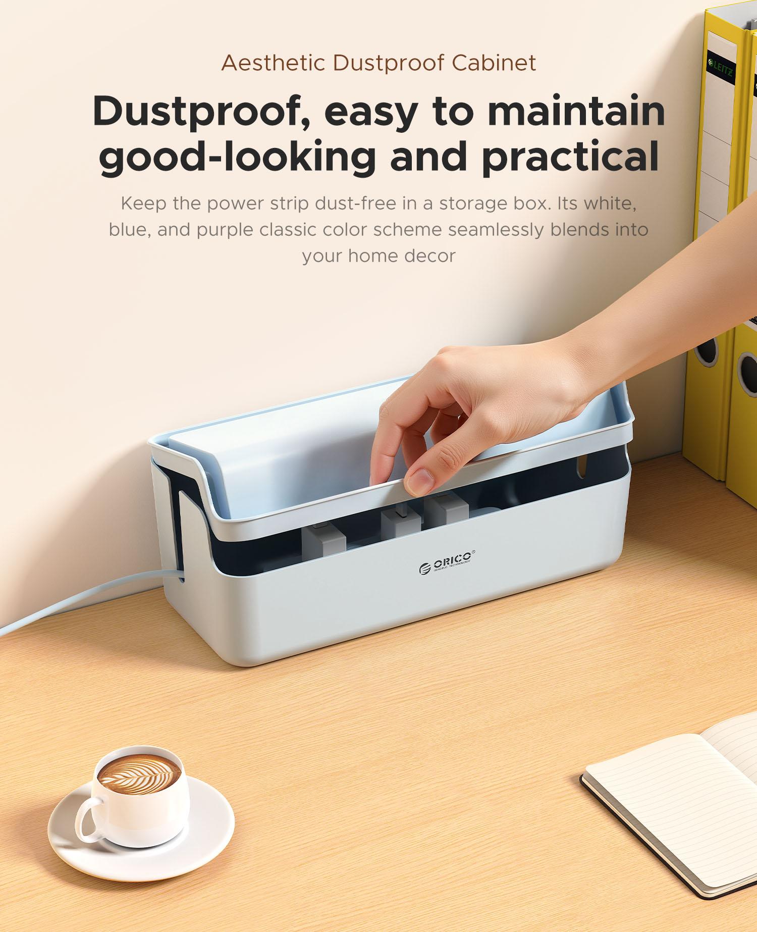 ORICO PowerBox Cable Organizer Box – Minimalist Desktop Cable Management, Safe Power Strip Storage for Home & Office - PB01