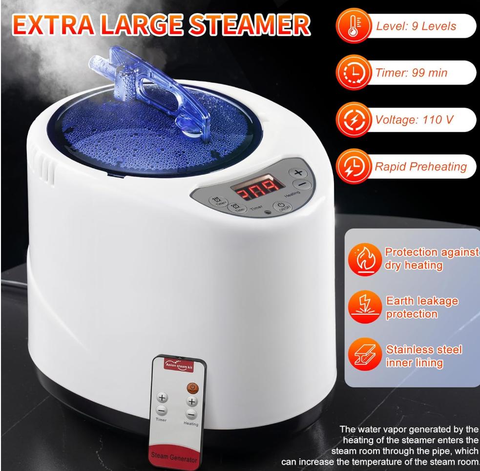 Portable Steam Sauna, Portable Sauna for Home, Sauna Tent Sauna Box with 3L Steamer, Remote Control, Folding Chair, 9 Levels, 2.9’ x 2.9’ x 5.9’