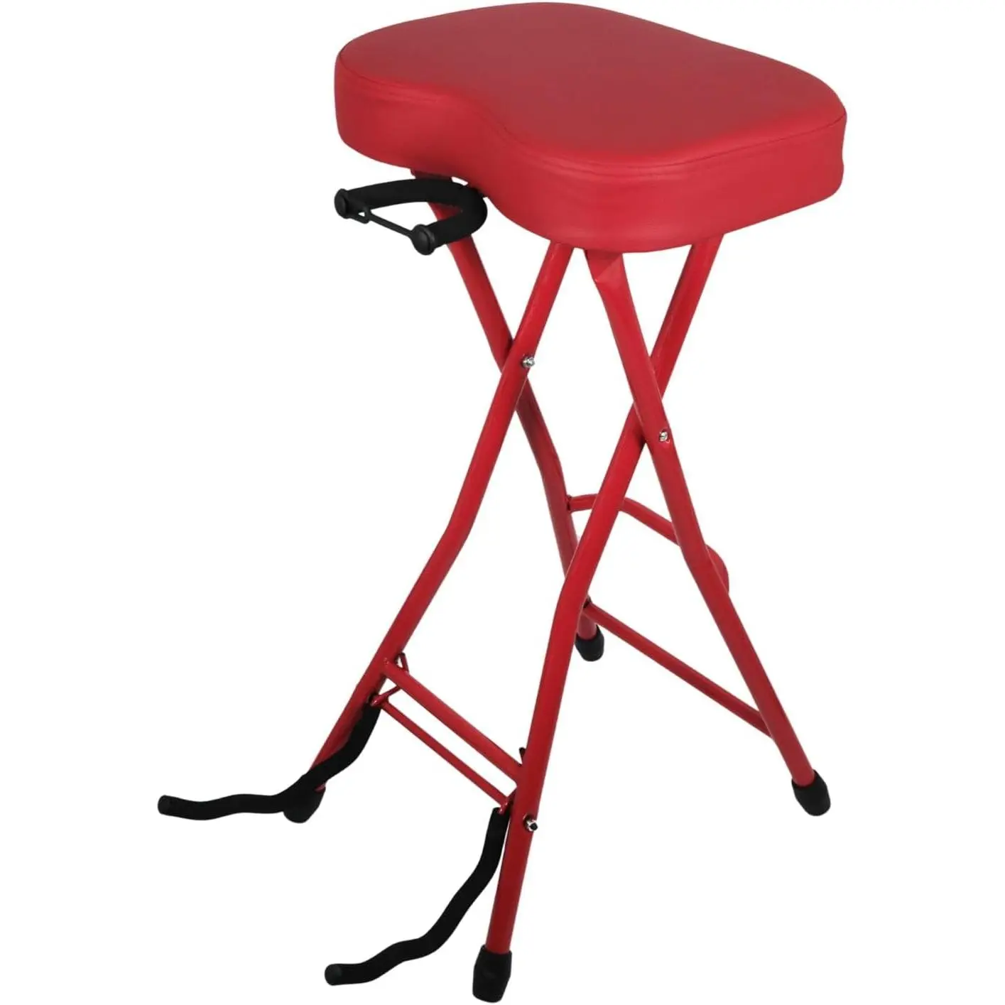 5 CORE Guitar Stool - Portable Folding Chair with Stand, Foot Rest, 3.15" Padded Seat, Rubber Feet for Guitar Play, Home Studio Use - GSTOOL L- RED