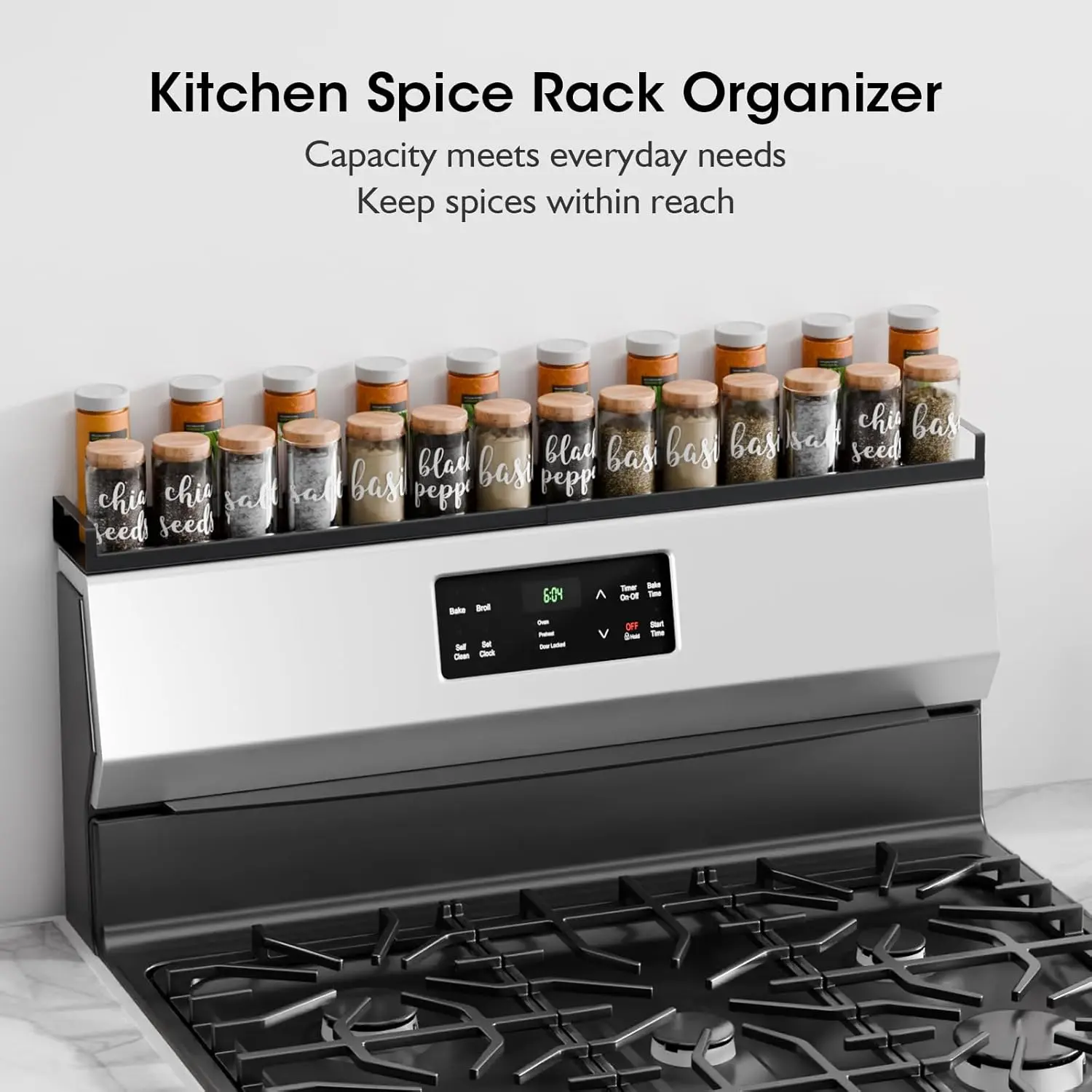 [SUPAFA] 1-Layer Expandable Stainless Steel Over Stove Shelf - 4 Adhesive Pads Strong Magnetic Adhesion, 20-30 in Adjustable Heavy-Duty Metal Organizer, Flat-Top Stove Compatible Kitchen Spice Rack for Counter Organization (Heavy-Duty Metal for Daily Use)