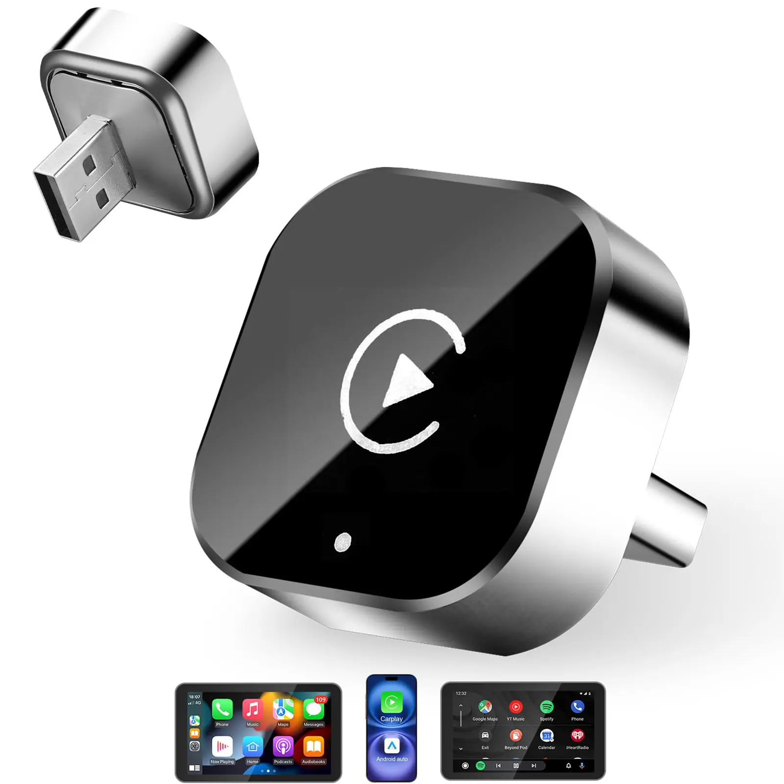 Summervibes 2026 Wireless CarPlay Adapter for for Apple iOS 10+, Android 11+ Version Upgrade Wired to Wireless, Mini USB-C/Type-C Design, Plug and Play, No Delay Bluetooth+WIFI Stable Connection Car Play for iPhone, with Web App and OTA Updates