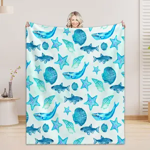 Romantic Ocean Style Whale Shark Pattern Warm Blanket Children Adult Nap Blanket Soft And Comfortable Suitable For All Seasons