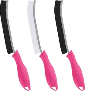 Hard Bristle Crevice Cleaning Brush - Cleaning Supplies - Grout Cleaning Brushes for Household Use - Crevice Cleaning Tool for Bathroom, Home and Kitchen (3, Rose)