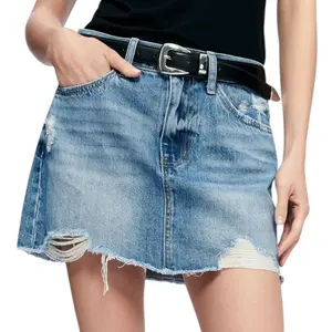 Downtown Distressed Denim Mini Skirt