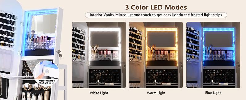 Miu Round-Corner Design Full-RGB exterior length Mirror with 360° & LED-Features, Bottom Drawer Storage, Lockable Design Brush Cabinet Decor Safety