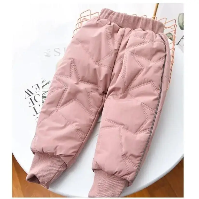 Baby Kids Thick Cotton Ski Pants Boys Girls Winter Plus Velvet Warm Trousers Toddle Waterproof Outdoor Pants For 1-6 Years Old