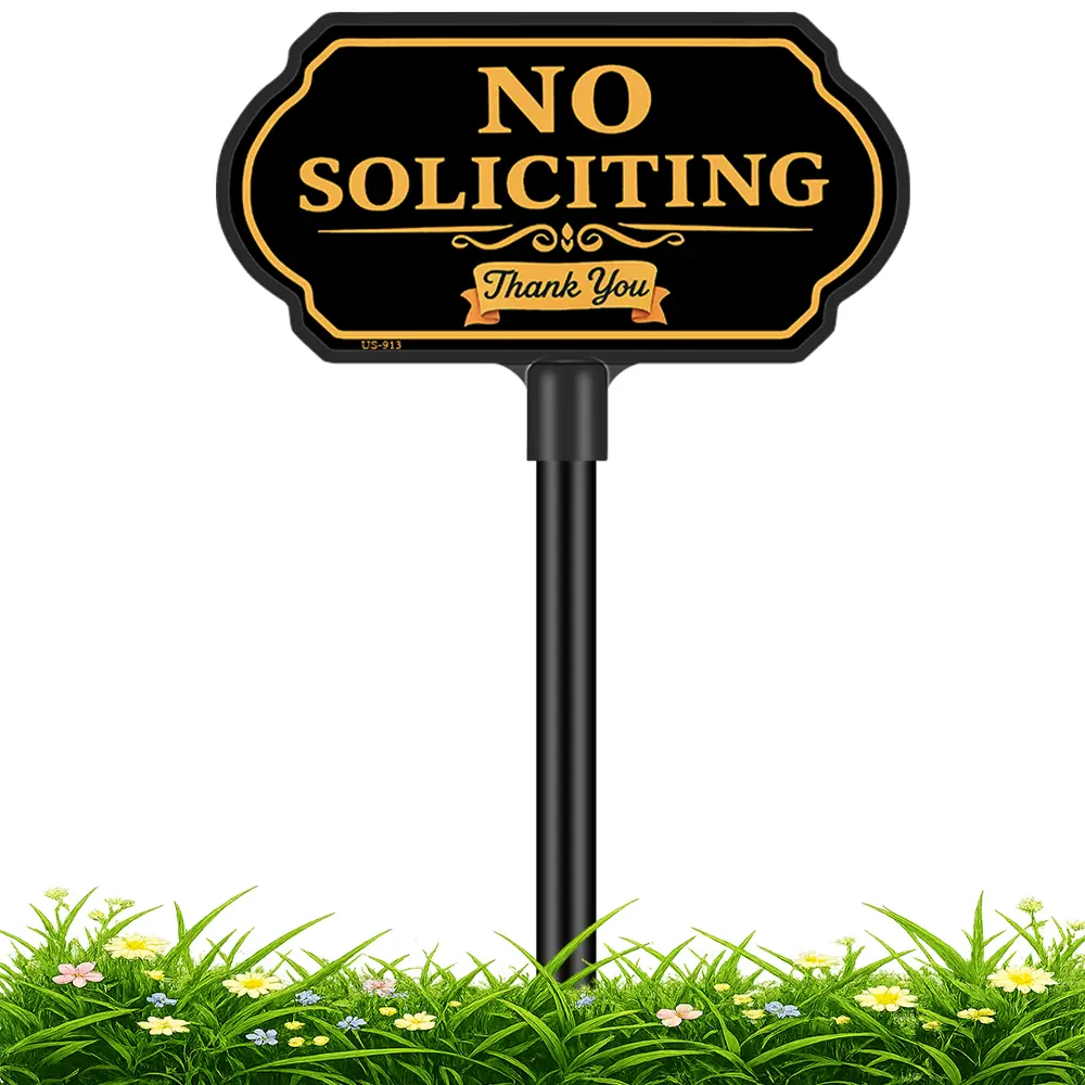 No Soliciting Sign for Home, 10"x 5" Aluminum Sign with 37" Adjustable Ground Stake, UV Printed Weatherproof & Rust-Free Decorative Yard Sign for House, Front Door and Garden
