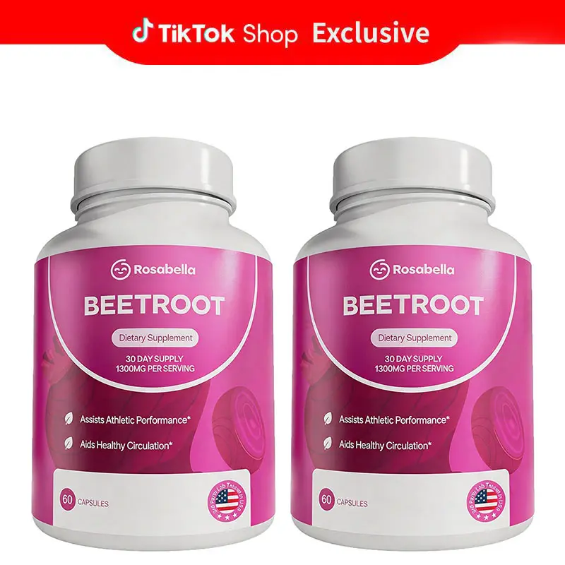 2 Pack of Rosabella Organic Beetroot Capsules (1300mg) for Blood Flow & Heart Health