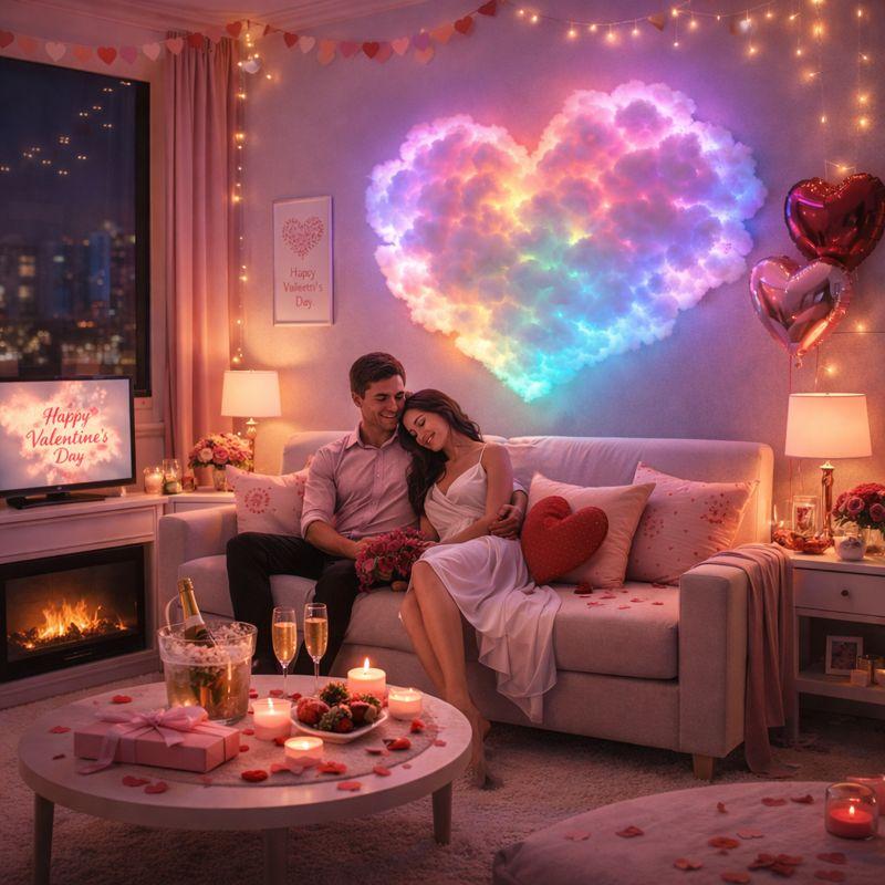 3D RGB LED Cloud Light with DIY Installation Multi-Color Lighting Lightning Effect & Music Rhythm Sync Perfect for Valentine’s Day Indoor Ambient Decor Includes a 5M RGB LED Strip Kit