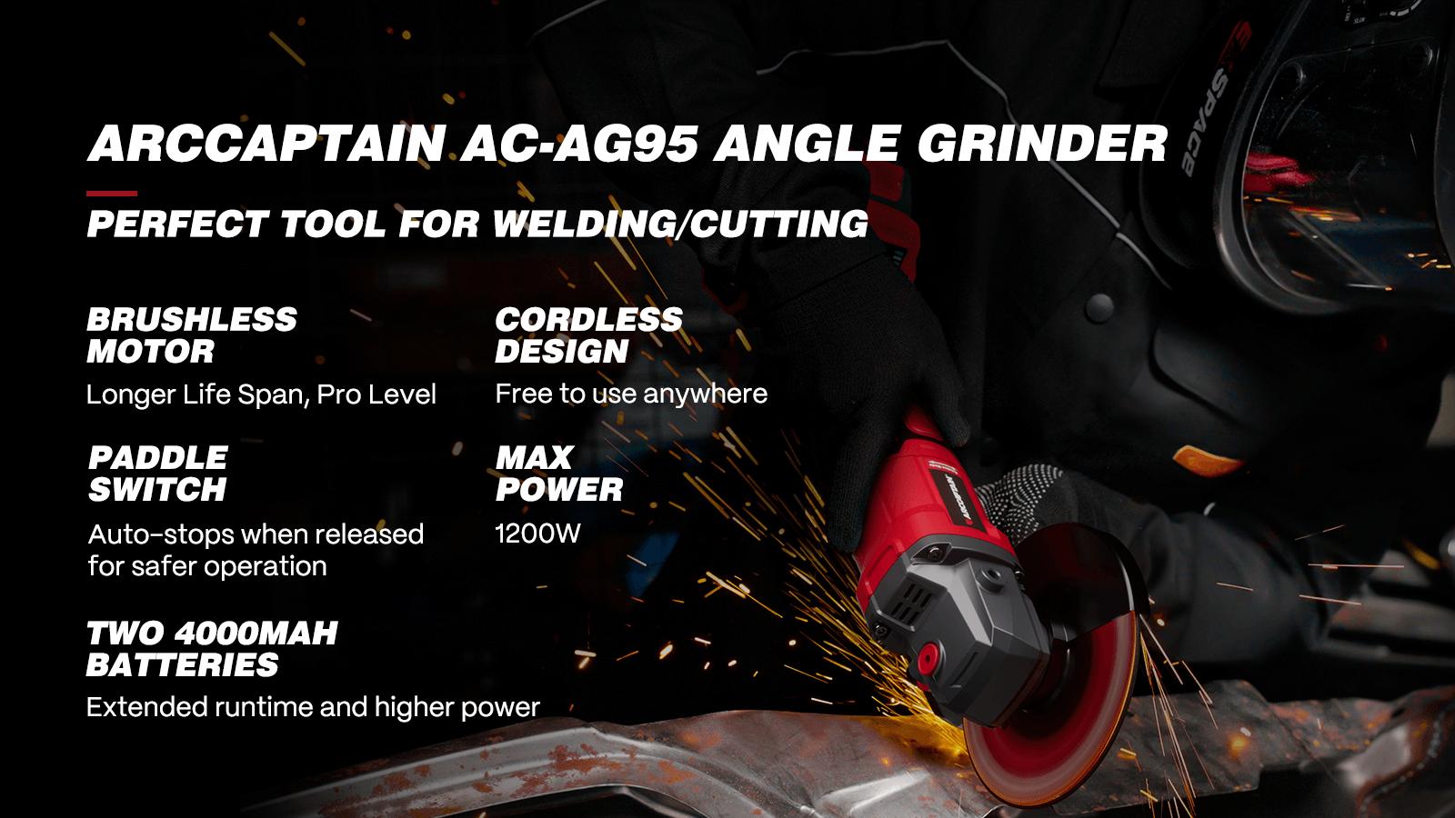 ARCCAPTAIN Angle Grinder Kit, 4-1/2 to 5",【Paddle Switch】9500RPM 1200W Brushless Power Motor Cordless Angle Grinder with 2PCS 4.0AH Batteries, 180°Rotatable Grinder Tool for Cutting/Grinding/Polishing, Holiday Haul, Best Christmas Gift for Men and Dad ARCCAPTAIN Angle Grinder Kit, 4-1/2 to 5",【Paddle Switch】9500RPM 1200W Brushless Power Motor Cordless Angle Grinder with 2PCS 4.0AH Batteries, 180°Rotatable Grinder Tool for Cutting/Grinding/Polishing, Holiday Haul, Best Christmas Gift for Men and Dad
