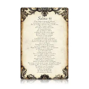 Vintage Spanish Psalm 91 Aluminum Wall Sign | 8x12" Ornate Religious Decor for Prayer Rooms & Holidays (Easter/Valentine’s) Home Inspirational Decor Prayer Room Decor