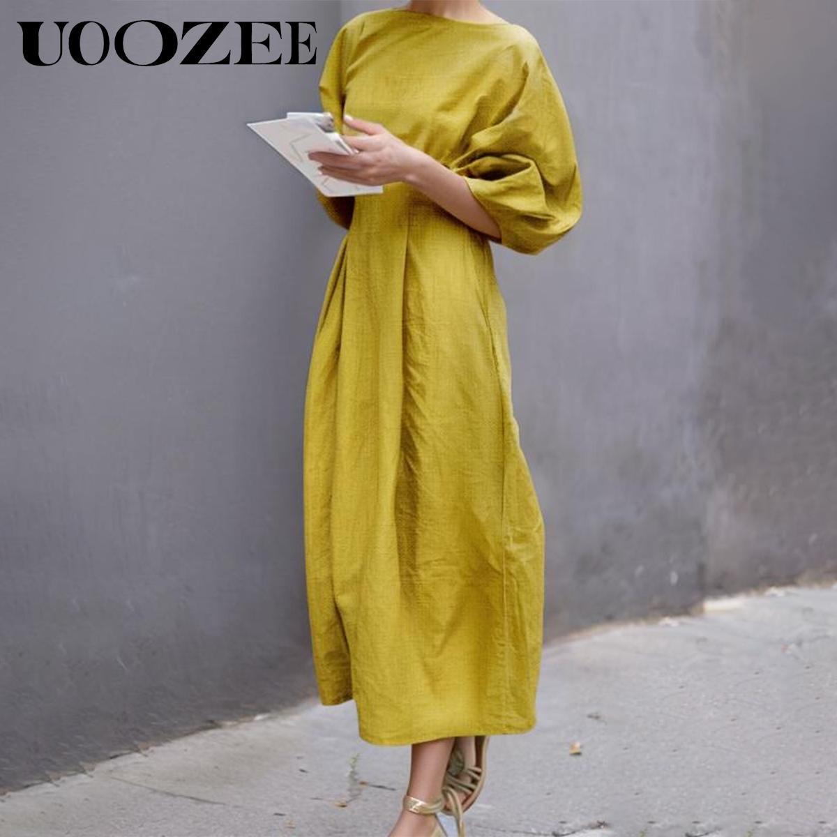 Women's Half Sleeve Loose Plus Size Long Skirt - Solid Color, Round Neck, Casual Summer Comfort, Daily Elegance, Linen Fabric, Comfortable and Breathable, Daily, Commuter Dress Springtok (the size is too large, it is recommended to order a size smaller)