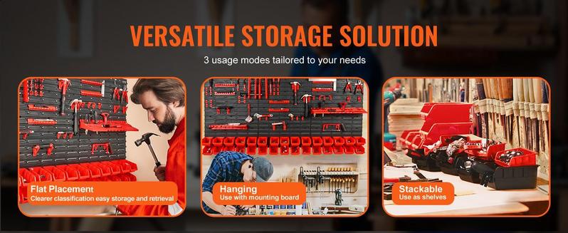 VEVOR Wall Mounted Storage Bins, 30-Bin Parts Rack Organizer Garage Plastic Shop Tool with Wall Panels/Tool Holders/Hooks, Tool Organizer for Nuts, Bolts, Screws, Nails, Beads, Buttons