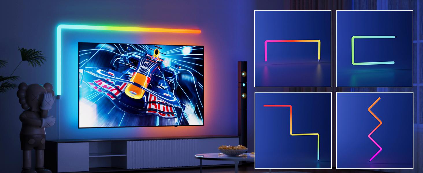 Lepro WL1 AI Smart RGB Wall Lights for Christmas Decorations, LLM AI Generated Lighting with LightBeats Music Sync, Voice Control Via App, Wi-Fi & Bluetooth LED Light Bars, 8 Pcs with 4 Corners