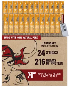 Street Taco Pork Stick 24-Pack - Al Pastor & Pineapple Flavor, Protein Snack by Righteous Felon