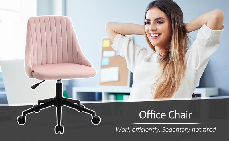 HOMCOM Mid-Back Office Chair, Swivel Vanity Chair with Adjustable Height and Wheels, Computer Desk Chair for Home Office or Bedroom