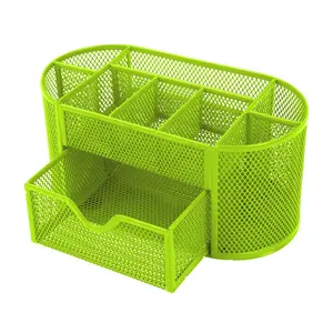 Metal Mesh Pencil Holders Desk Organizer with 9 Compartment Pen Holder Storage