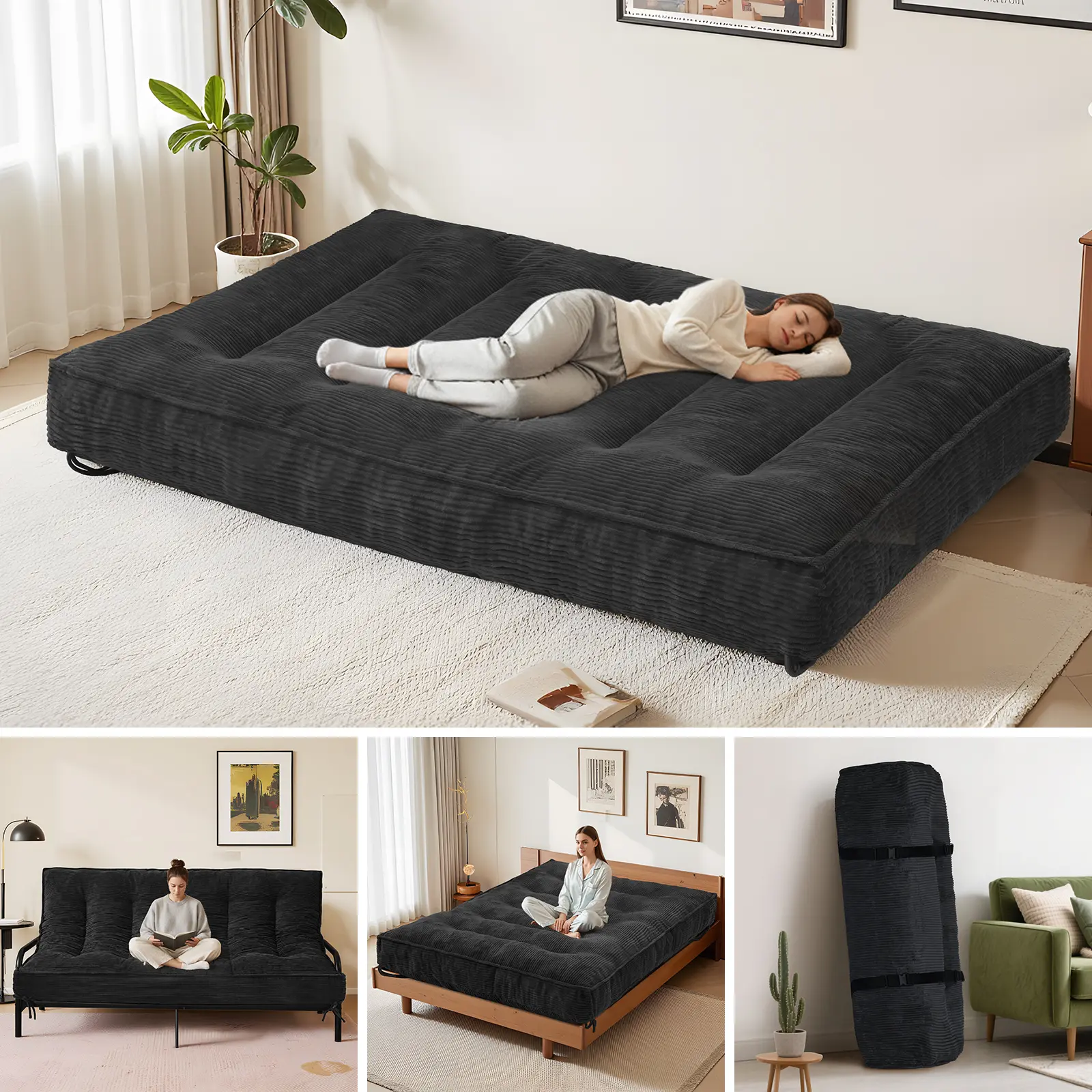 Winzoo 8”Thick Japanese Mattress Compressed Futons Sofa,Sleeper Couch Sofa Bed for Adults,Pets Roll Up Folding mat Durable Memory Foam Kids Floor mat
