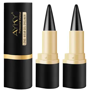 2 Pcs Black Gel Cream Eyeliner Set, Tool Smudge Proof and Waterproof Matte Quick Dry Black Eye-liner Pencil Tattoo Eyeliner Pen Stick Makeup for Women