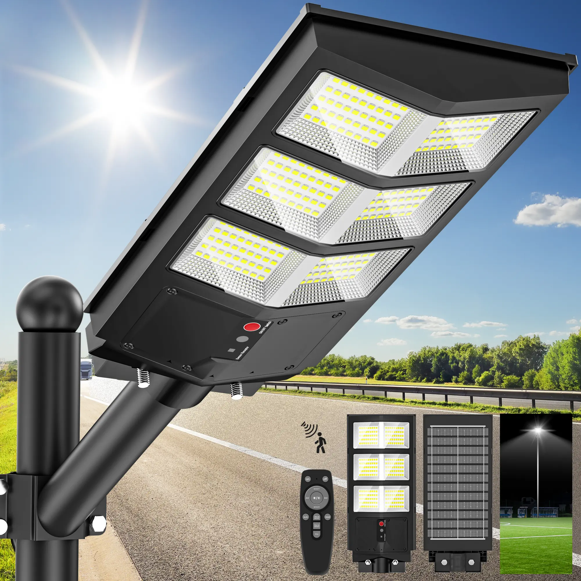 OKPRO Solar Security Lights Outdoor, 6500K LED Solar Flood Light with Motion Sensor & Remote Control, IP66 Waterproof for Yard & Garage Yard Lighting, Solar Floodlight