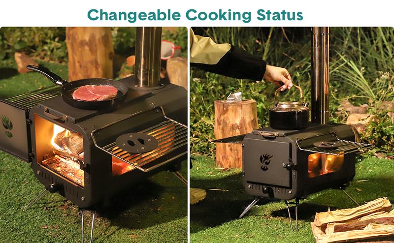 GARVEE Outdoor Portable Wood Stove, Tent Stove,Wood Burning Stove for Camping,Cast Iron Wood Stove,Tent Heaters for Camping, Includes Chimney Pipes ans View Glass,Ice-fishing, Cookout, Hiking, Travel
