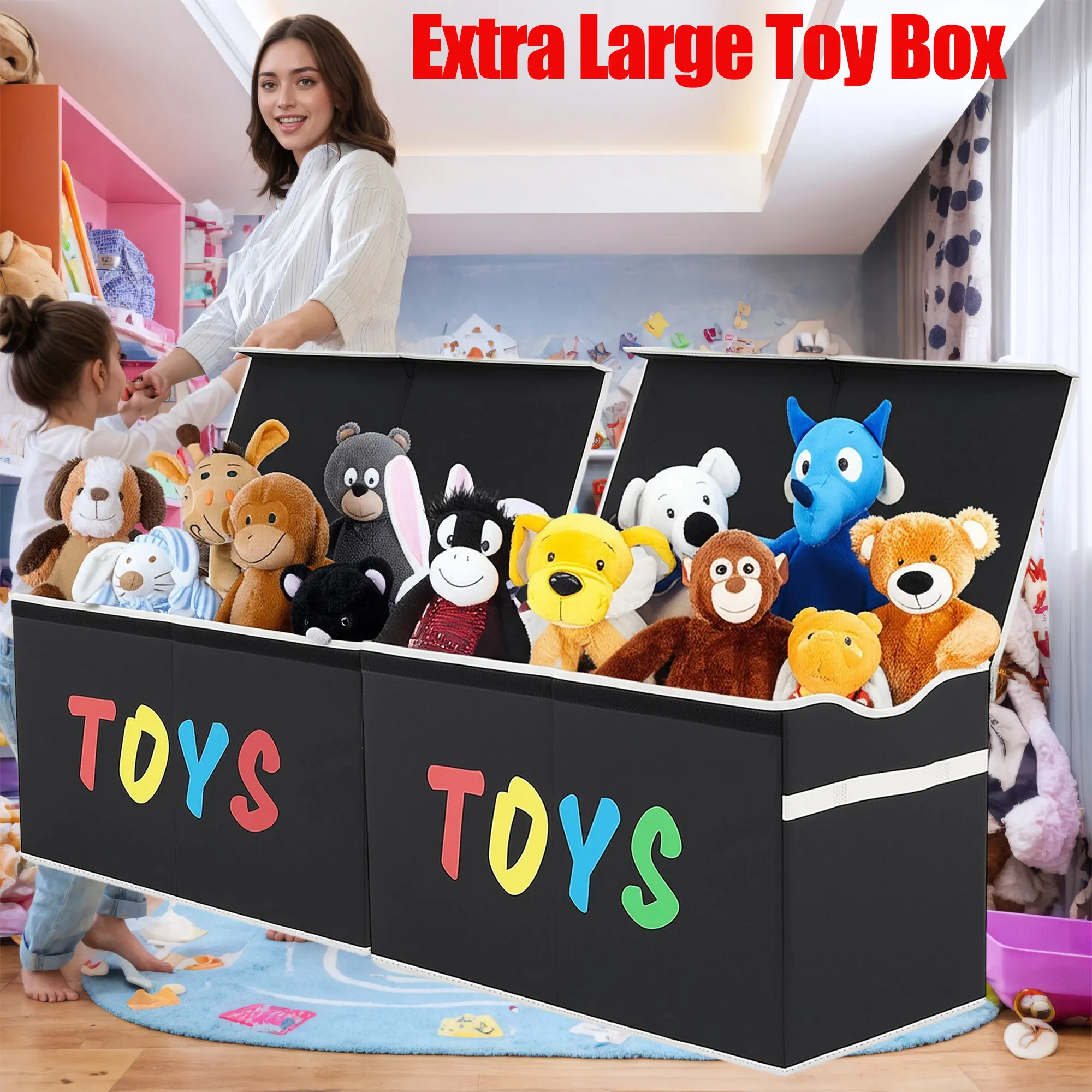 64gal Extra Large Toy Box with Lids - Sturdy Collapsible Kids