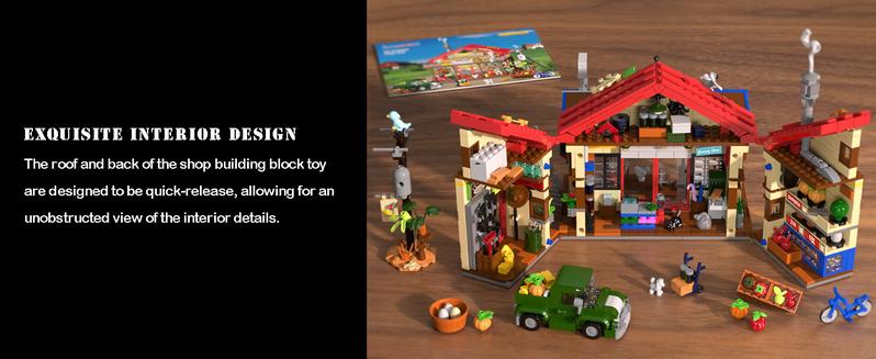 INSOON Country General Store Building Set for Adults with Lights, 1709 PCS Vintage Shop House Construction Building Block Kit, Home Decor Cabin Architecture Model for Women Men Teens Boys Girls 12+