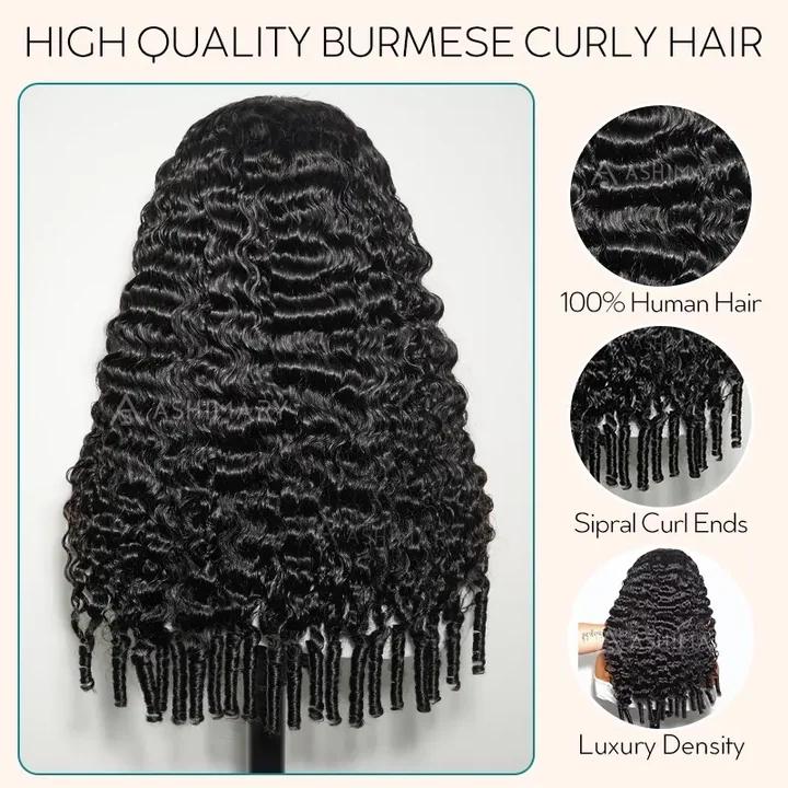 [Flash Sale] 20"(18"Same Price) Burmese Curly Wear Go Glueless 13x4 Lace Front Wigs Spiral Curl 180% Density Pull Go Wig Adjustable Cap Easy for Beginners Full Volume & Natural Edges Boho Human Drawstring Wig Natural Color
