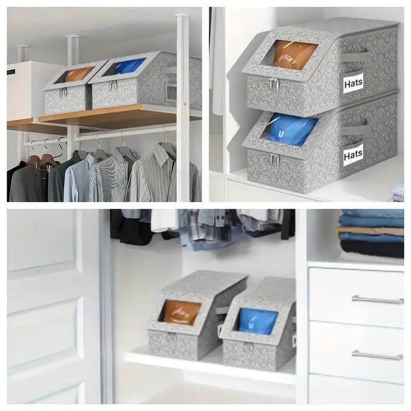 Stackable Hat Storage Boxes for Baseball Caps, Holds Up to 24 Hats, Durable Cardboard Box for Men, Classic Style, Wardrobe Organizer  storage organization organizer storage sturdy snapback box Grey toy box toy organizer storage stuffed animal storage