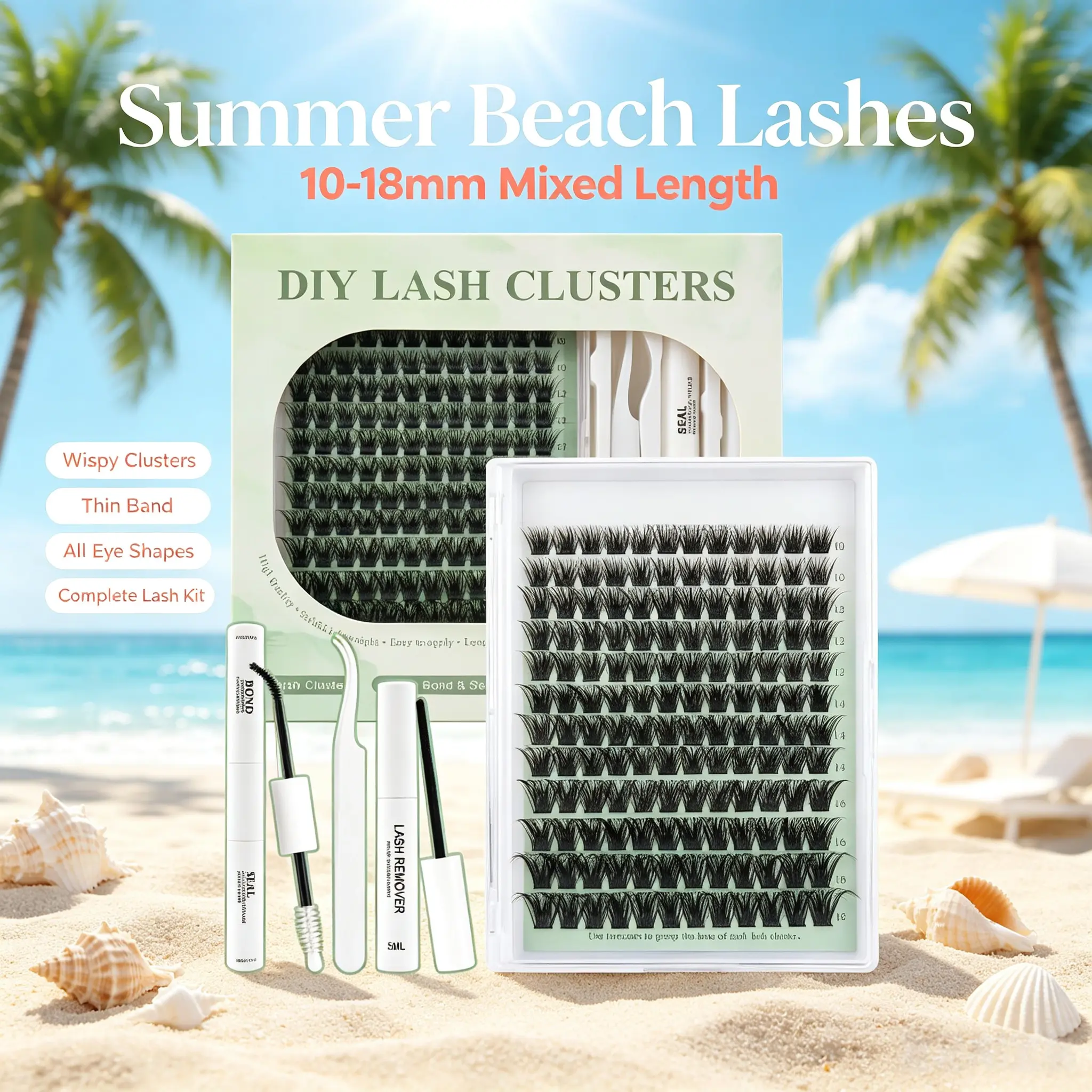 Lash Clusters DIY Eyelash Extensions 144 Clusters Lashes D Curl Natural Individual Lash Extensions with Waterproof Strong Hold Bond&Seal, Remover, Tweezers Mixed Tray False Eyelashes Soft & Strong Thin Band DIY at Home (10-18mm) Makeup Cosmetic