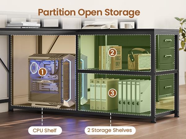 SEDETA 94.5 Inch 2 Person Gaming Desk Long Office Computer Desk with LED Lights 8 Storage Drawers Power Outlet