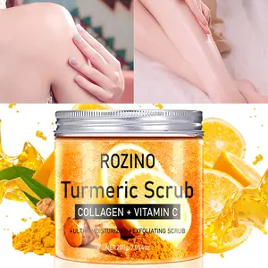 ROZINO Turmeric Body Scrub 200g in Clear Jar with Collagen & Vitamin C for Exfoliating & Nourishing Skin Care