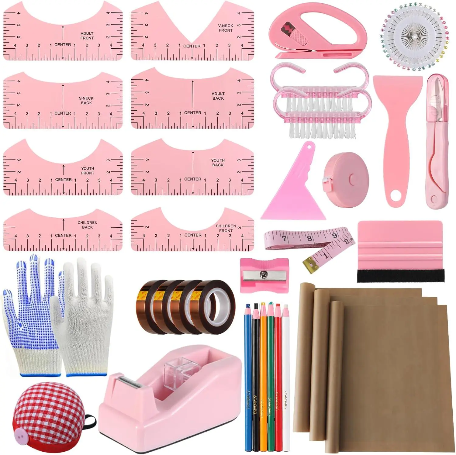 T-Shirt Alignment Tool Kit for Sewing Crafts - Heat Press Accessories Set with Rulers, Vinyl Weeding Tools, Pencil, Fleece Scraper, Gloves, Heat Resistant Tape, Transfer Paper for Sublimation, HTV Projects, Measuring Tape, Teflon Sheets