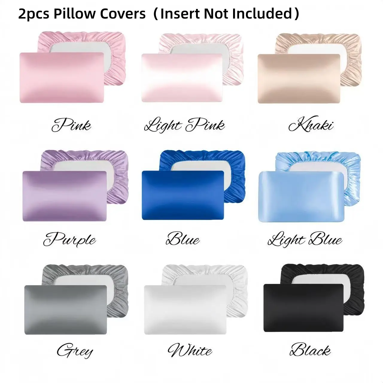 2pcs Satin Pillow Cases, Silk Pillow Cover with Elastic Band, Soft Silk Satin Pillowcase for Hair & Skin, Room & Halloween Decor