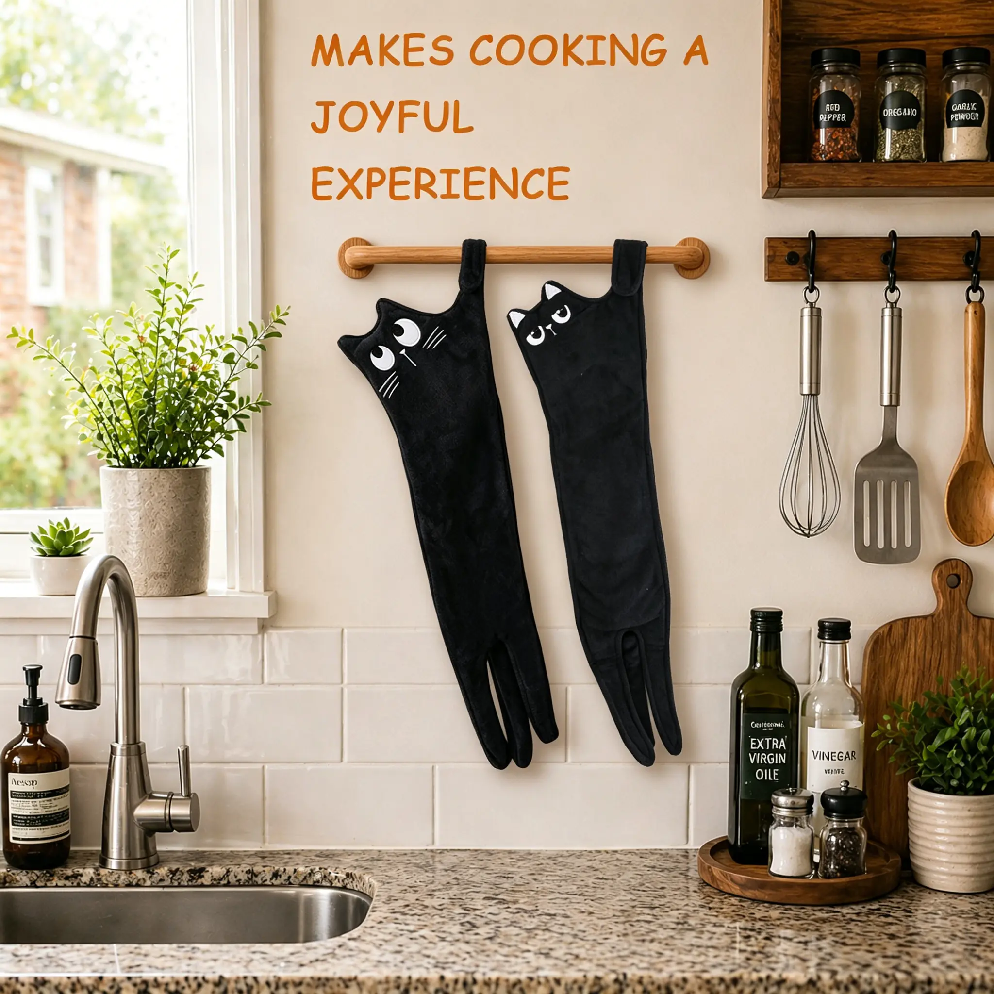 Cute Hand Towel for Kitchen,Bathroom, Cat Soft Microfiber Towels ,Absorbent Hanging Towels, Perfect Gift for Cat Lovers