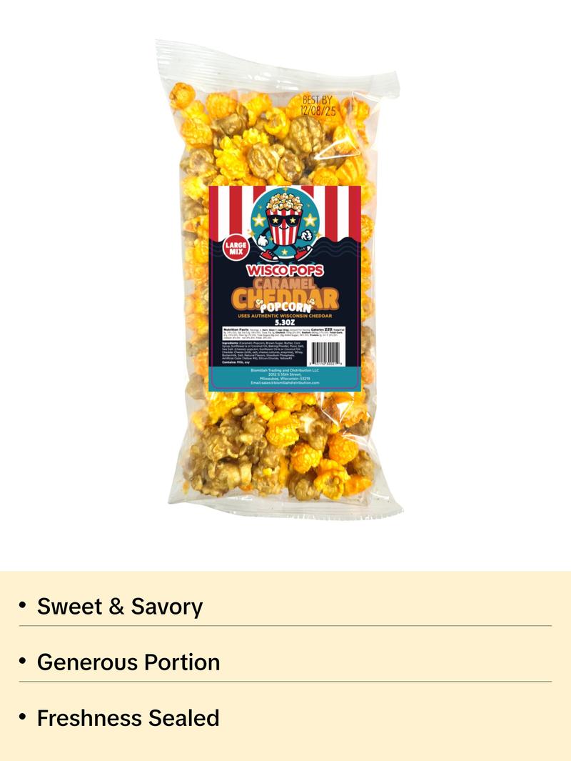 Wisco Pops Caramel Cheddar Popcorn, Large Mix, 5.3 oz, 4-Pack, Wisconsin's Best