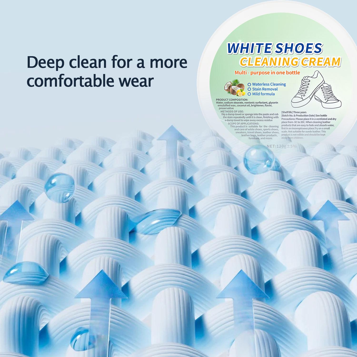 White Shoes Cleaning Cream Multi-Purpose Paste for Sneakers Leather Shoes Sofas Pool Grime Sink Bathroom Stains Powerful One-Brush Clean 1 Box Pack