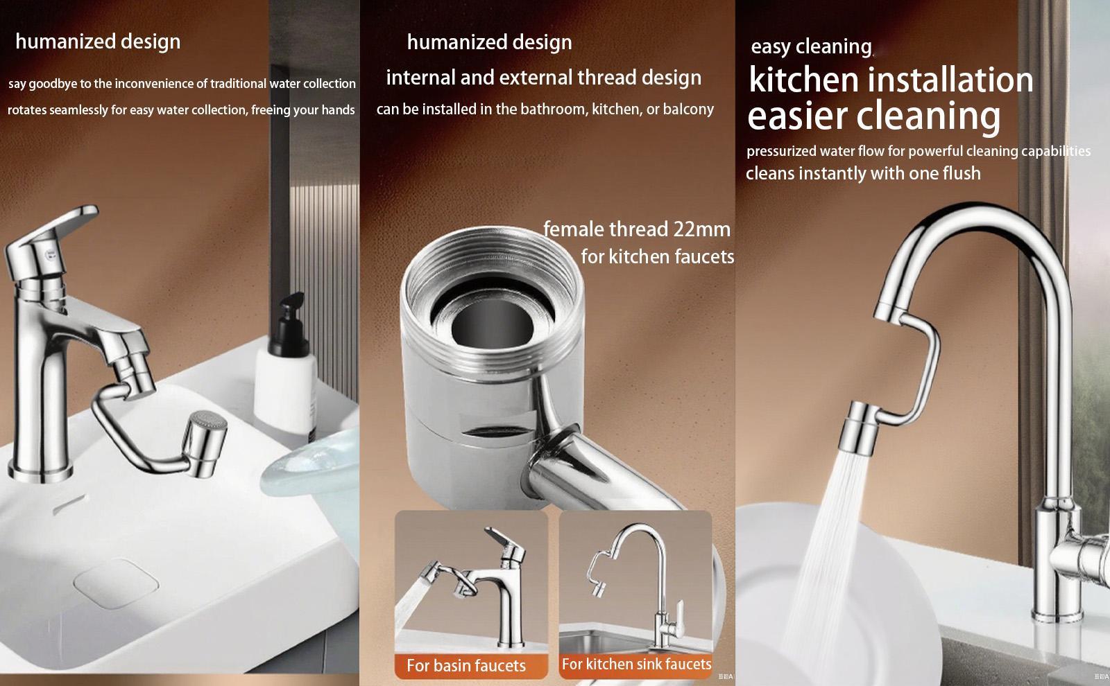 Universal Sink Faucet 1440° Rotatable Aerator Extension U Shaped Extender for Toddlers 2 Modes Adjustable Flexiflow 1080° Rotating for Bathroom Kitchen Silver