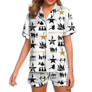 Women’s Hamilton Satin Pajamas – Soft Button Down PJ Set, Broadway Musical Fan Gift, Ideal for Mother’s Day & Holidays