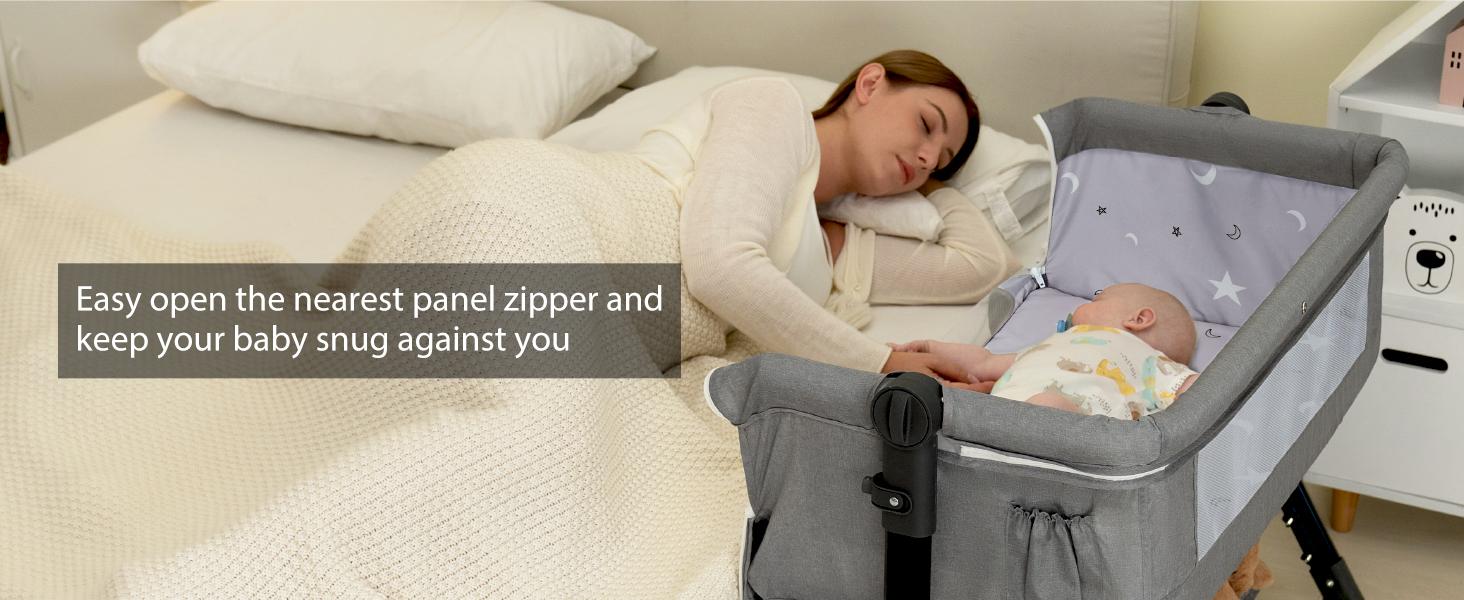 Baby Bassinet,  Crib for Infant and Newborn, Bedside Sleeper with Storage Basket and Mosquito Net, Easy to Fold, Height Adjustable, Portable Side Bed Crib portable