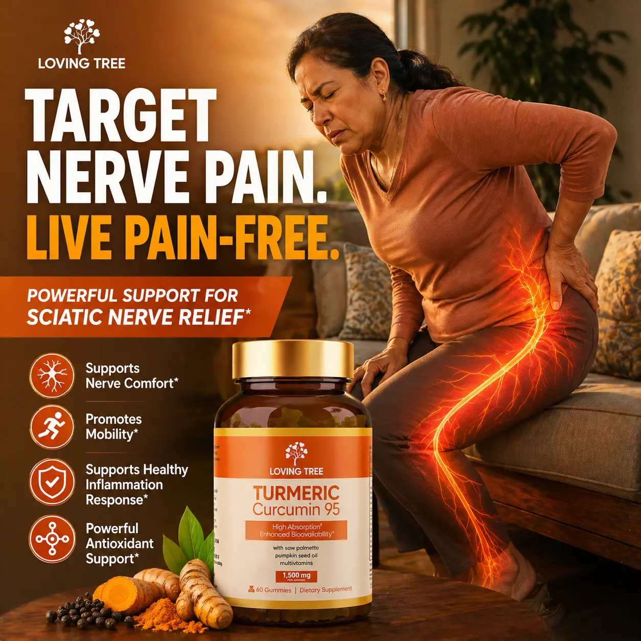 LOVING TREE Nerve-Soothing Vitamins for Sciatic Nerve Health & Joint Comfort – Daily Relief Support for Sitting, Walking & Active Lifestyles
