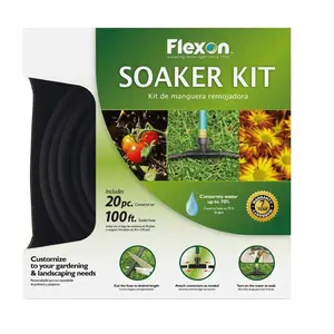 Flexon 20-Piece Soaker Hose Kit – Comes with a 100-ft Soaker Hose, 20 Connector Pieces, Non-Clogging, Efficient Watering System for Gardens, Lawns, and Landscaping