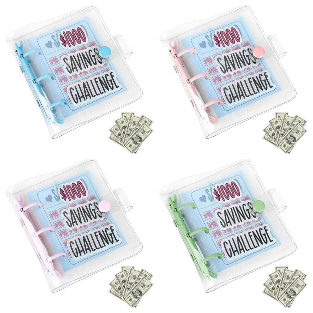 Mini Money Savings Challenge Binder,Money Saving Challenge Mini Budget Binder with Cash Envelopes, Reusable Budget Book, Cash Savings Challenges Spiral Bound Planner Office Stationery Supplies Workbook Journal