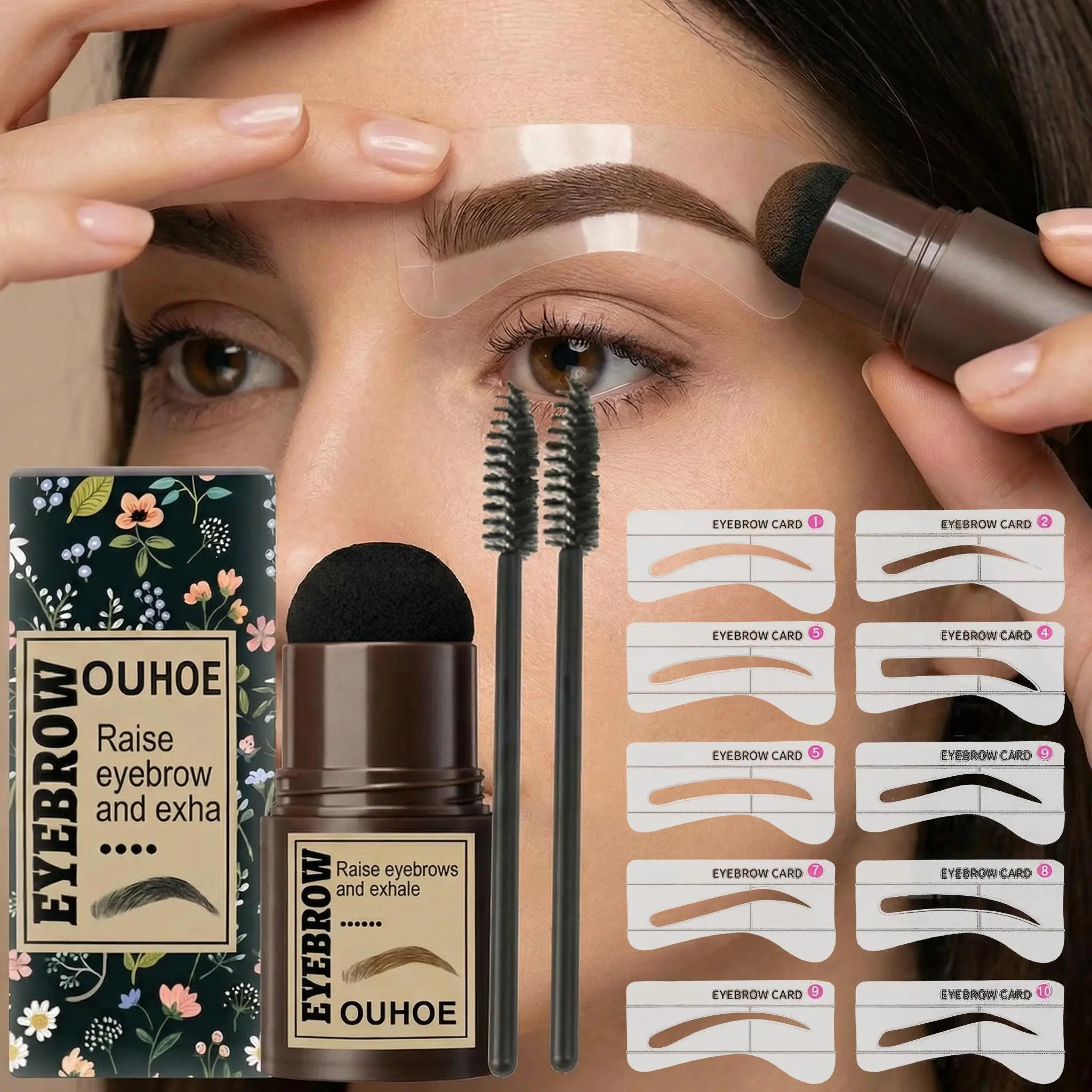 OUHOE 3-in-1 Eyebrow Shaping Kit, Waterproof Brow Stamp Powder, Daily Single Item Long-Lasting Makeup for Easy Contour & Hairline Filling (Beauty & Personal Care Eyebrow Product)