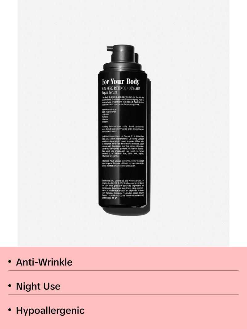 Nécessaire - The Body Retinol. Retinol Repair Serum + Retinol Body Lotion In One. Crepey Skin Treatment. Wrinkle + Line Prevention. 0.1% Pure Retinol + 10% AHA. 5.1 oz